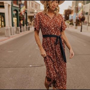 Jessica Robertson by ROOLEE | rust and blue floral maxi button dress | size m